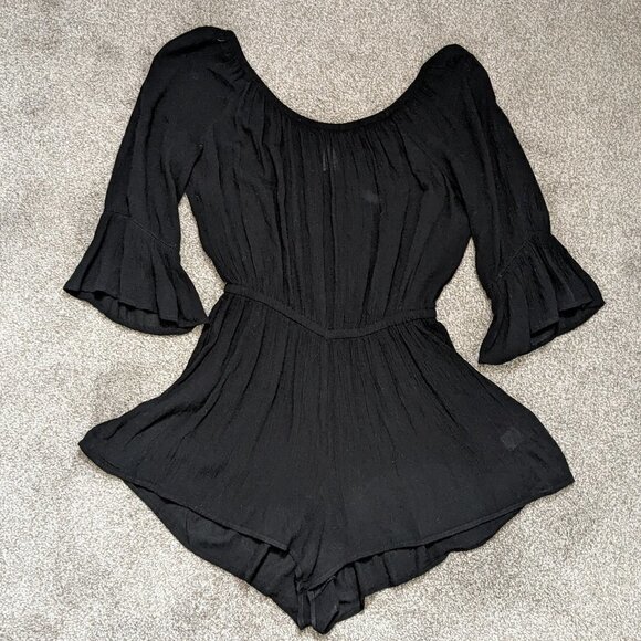 Women's "MUDD" Short Black Chiffon Pull-On Romper; 3/4 Sleeves; Size S - Picture 4 of 7